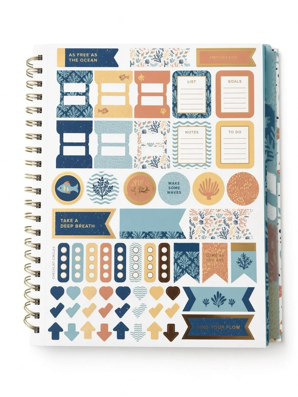 James Burke 5 Subject Ocean Coral Notebook Spiral 9.25x11 +Stickers NEW